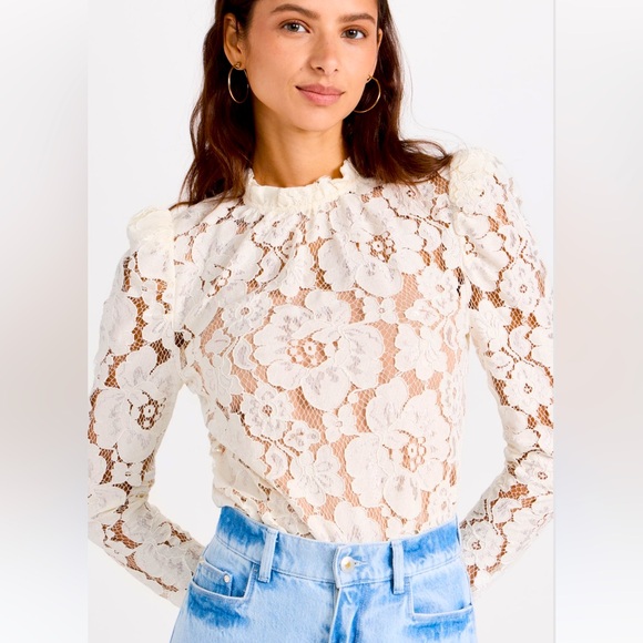 WAYF Emma Puff Sleeve Lace Top M new without tags ivory cream white - Picture 1 of 13